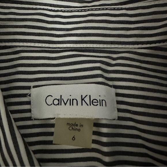 Calvin Klein Gray & White Striped Boho Wide Bell Sleeve Button Down Dress Sz‎ 6 - Picture 7 of 11